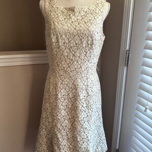 White House Black Market Cream/Champagne Lace Midi Dress